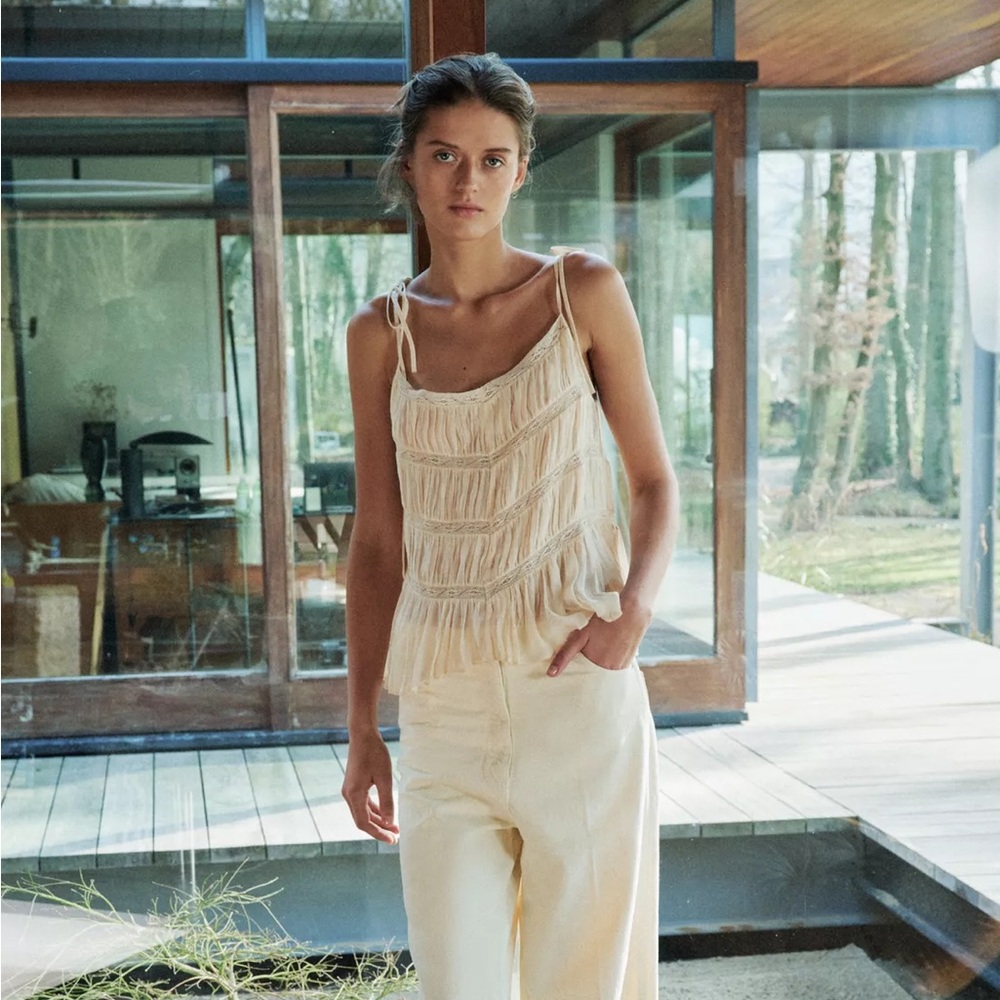 Zara Cream Fringe Tie-Strap Tank Top